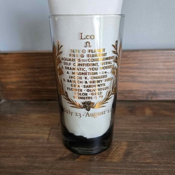 Vintage Leo Zodiac Glass Mid Century 60s/70s Smoked Glass Gold Trim - Picture 6 of 11